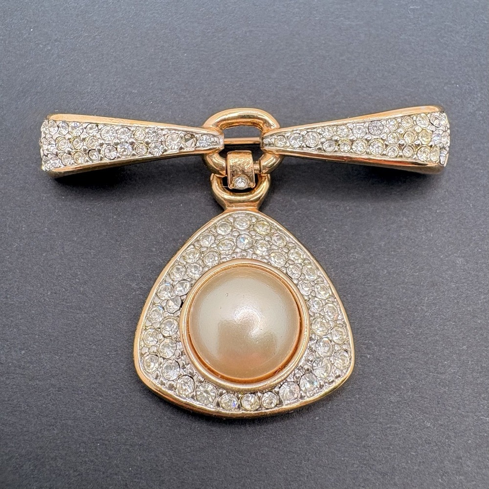 Vintage‎ D.S.Co. Rhinestone & Faux Pearl Dangle Brooch Victorian Revival